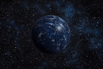 Wall Mural - blue planet with a starry sky background, dark blue and light cyan, space art, stars in the distance