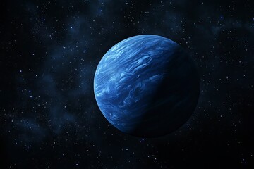 blue planet with a starry sky background, dark blue and light cyan, space art, stars in the distance