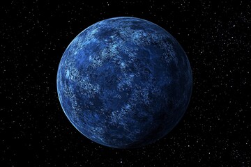 Wall Mural - blue planet with a starry sky background, dark blue and light cyan, space art, stars in the distance