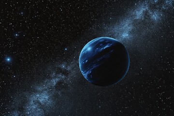 blue planet with a starry sky background, dark blue and light cyan, space art, stars in the distance