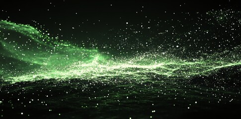 Wall Mural - Green particle wave abstract background