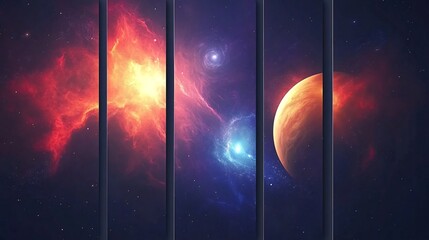 Cosmic landscape nebula, planet, stars, space, artwork, science fiction background