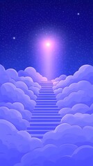 Wall Mural - Celestial stairway ascending through luminous clouds towards a radiant starlit night sky