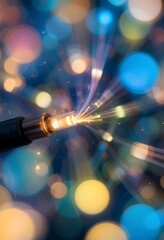 Poster - Fiber Optic Cables Glow Brightly. Transmitting Digital Information. This Is The Future Of Data Transfer And Communication, So Embrace Connectivity, Explore Networking Today.