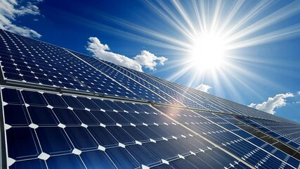 Solar Power Generation Panels Harnessing Sun Energy Under Blue Sky Reflective