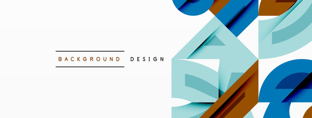 Leinwandbilder - Abstract geometric shapes overlap, creating dynamic visual effect. Light blue, brown, dark blue hues dominate composition. Minimalist design.