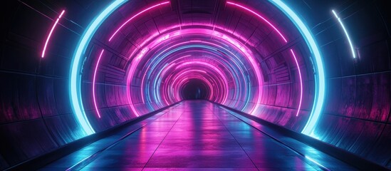 Wall Mural - ** futuristic neon tunnel with vibrant pink and blue lights creating a sci-fi atmosphere in a modern