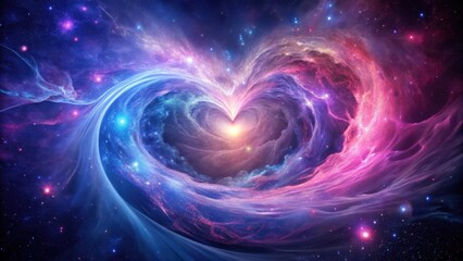 Wall Mural - Cosmic Heart Nebula A swirling vortex of vibrant purple and blue hues, forming a celestial heart shape at the center of a star-filled expanse.