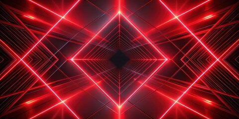 Wall Mural - abstract red neon geometric tunnel design with glowing lines and shiny surfaces
