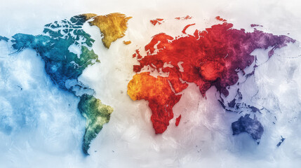 Aufkleber - Vibrant, high resolution world map showcases continents in spectrum of colors, highlighting regions with extreme climates. artistic representation blends geography with abstract art