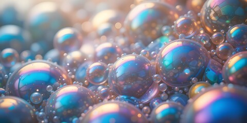 Aufkleber - Iridescent Soap Bubbles Close-up, Showing Swirling Rainbow Colors, Floating Gently. Delicate Spheres, Reflecting Light. Magical, Ethereal Beauty. Captivating Abstract.