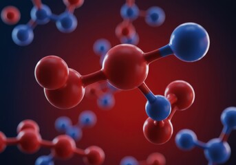 Molecular structure with red and blue spheres
