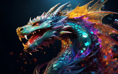 Wall Mural - abstract colorful dragon on a black background