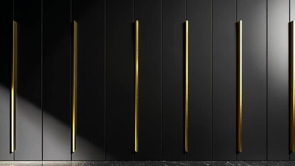 Modern Black Wall Texture with Vertical Gold Stripes for Interior Decoration