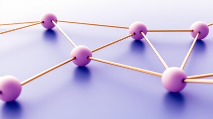 purple spheres connected by gold rods illustrate a network or molecular structure on a smooth surfac