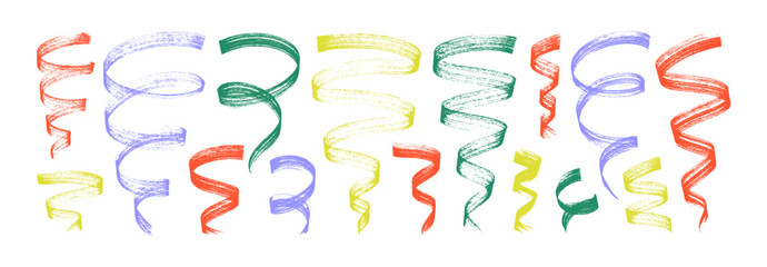 Fototapete - Collection of squiggle doodle lines, wavy graphic ribbons, swirls and spirals. Brush drawn vector curved lines with loops. Colorful bold brush strokes, funky confetti. Hand drawn vector spirals.