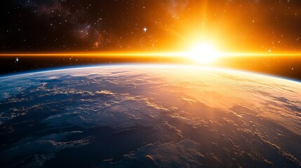 Wall Mural - stunning sunrise over earth from space beautiful orange hues sky view epic stars light scene world