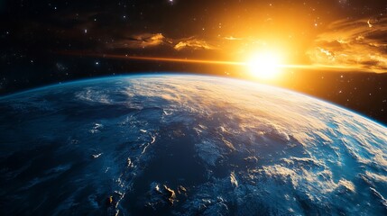 Wall Mural - stunning earth sunrise space view beautiful planet golden hour celestial sky blue world scene light