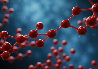 Red molecule structure on a blue background