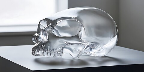Clear Glass Skull Sculpture on Display
