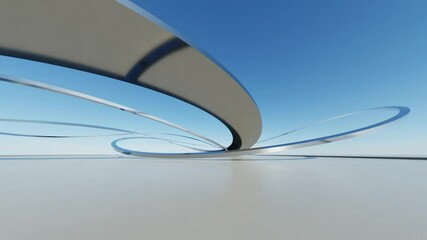 Fototapete - 3d illustration of abstract minimal architecture background, geometric architectural with chrome or metallic curve design, Car presentation