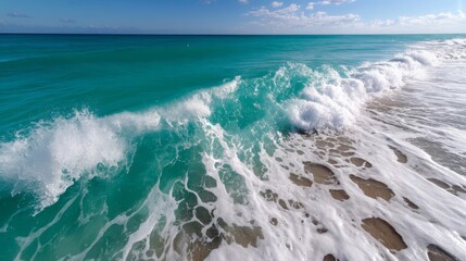 Wall Mural - a view of the ocean from a beach with waves crashing on the sand