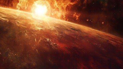 fiery planet explosion cosmic nebula starburst space fantasy art red fire glow heat light power chao