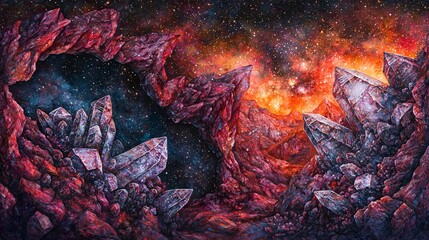 Wall Mural - breathtaking red nebula illuminated by distant stars in the vastness of space creating an otherworld