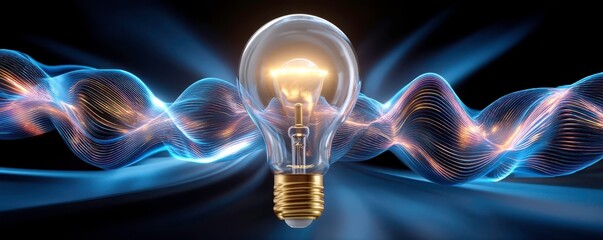 Wall Mural - light bulb idea with energy wave. innovation, technology, and conceptual thinking
