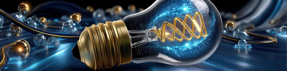 Wall Mural - innovation concept: light bulb with futuristic technology and digital data stream