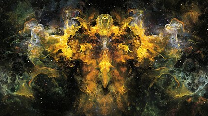 Wall Mural - dramatic fire and smoke explosion captured with ethereal illumination and cosmic elements from a dro