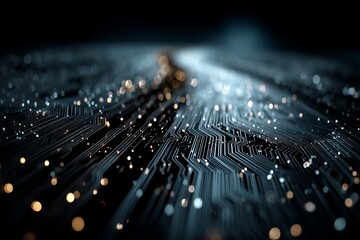 Sticker - a computer chip is shown in a black and white photo with a lot of small dots. digital background con
