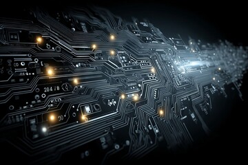 Sticker - a computer chip with many small lights on it. digital background concept.