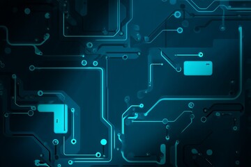 Sticker - a blue background with a lot of wires and squares. digital background concept.