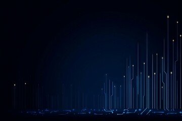 Sticker - a dark blue background with a series of blue lines and dots. digital background concept.