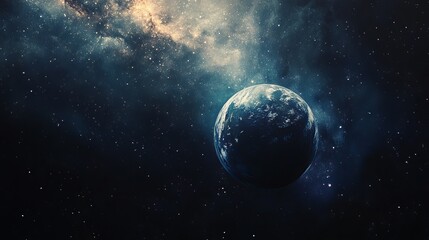 Wall Mural - Stunning blue planet in deep space nebula cosmic background stars sky art dark night photo image