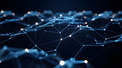 a dark blue background with a network