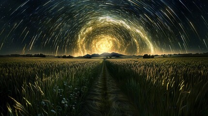 Wall Mural - enchanting field capturing the celestial beauty of star trails creating a breathtaking night sky vie