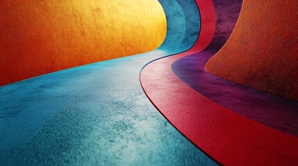 Wall Mural - curved road winding through a colorful setting with abstract art capturing asymmetrical balance and 