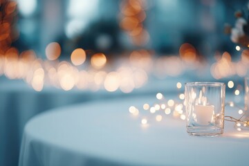 Wall Mural - gala dinner scene with blurred people in background featuring abundant copy space