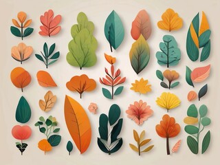 Wall Mural - Autumn Leaves: Seamless Vector Pattern of Floral and Foliage Designs Celebrating the Beauty of Fall