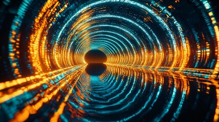 Wall Mural - a tunnel with radiant lights creating a surreal dreamlike journey through an enigmatic space filled 