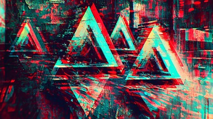 Wall Mural - striking triangle shape set against a bold red and blue background in an abstract art piece featurin