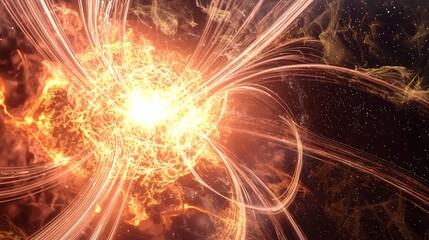 Wall Mural - a dramatic moment capturing a star exploding in the air with celestial energy fields and hyperbolic 