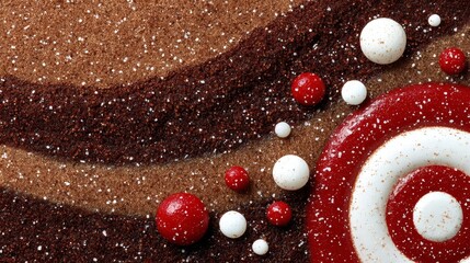 Aufkleber - Textured dessert surface features dark undulating waves alongside bold red and white round patterns, creating a striking visual perfect for creative projects
