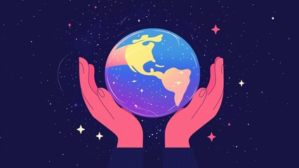 Wall Mural - planet earth resting on human hand representing global care, climate awareness, and environmental su