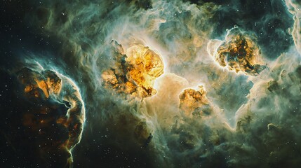 Wall Mural - enigmatic nebula in the sky displaying radiant gas clouds with a soft ambient glow that enhances the