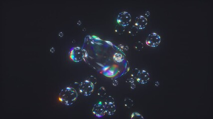 Metaball liquid transparent iridescent blobs. 3D rendering abstract multicolor moving flow bubbles. 4K looped animation.