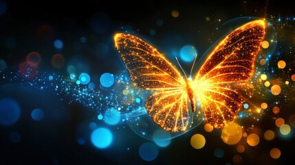 Wall Mural - luminous golden butterfly in sparkling galaxy - digital art