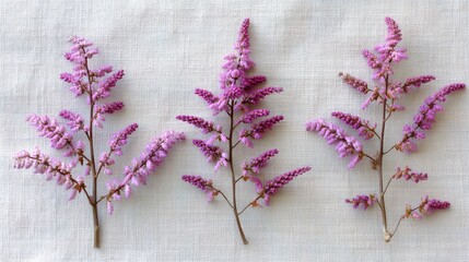 Aufkleber - Pale purple lavender sprigs are carefully arranged on crisp white linen, softly illuminated to enhance the peacefulness and elegance of the floral composition